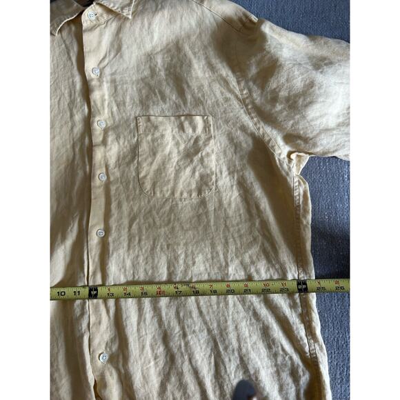 Brooks Brothers Irish Linen Shirt Mens L Yellow Coastal Casual Summer Nautical - Picture 9 of 10